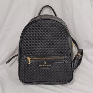 London Fog Peter Nylon Quilted Backpack Black Gold Hardware